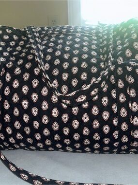 Vera Bradley Black Tote with Cream and Pink Paisley Print